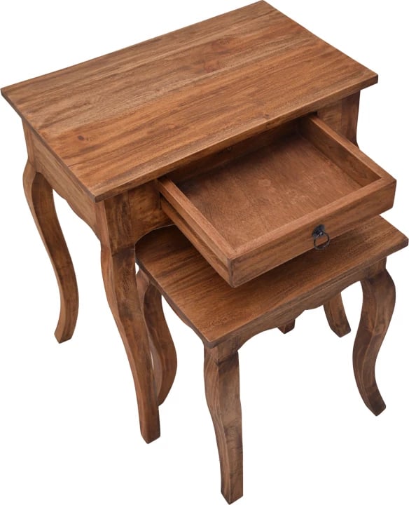 Tavolina anësore Nesto set prej 2 copë, dru mahogany, ngjyrë natyrale antike