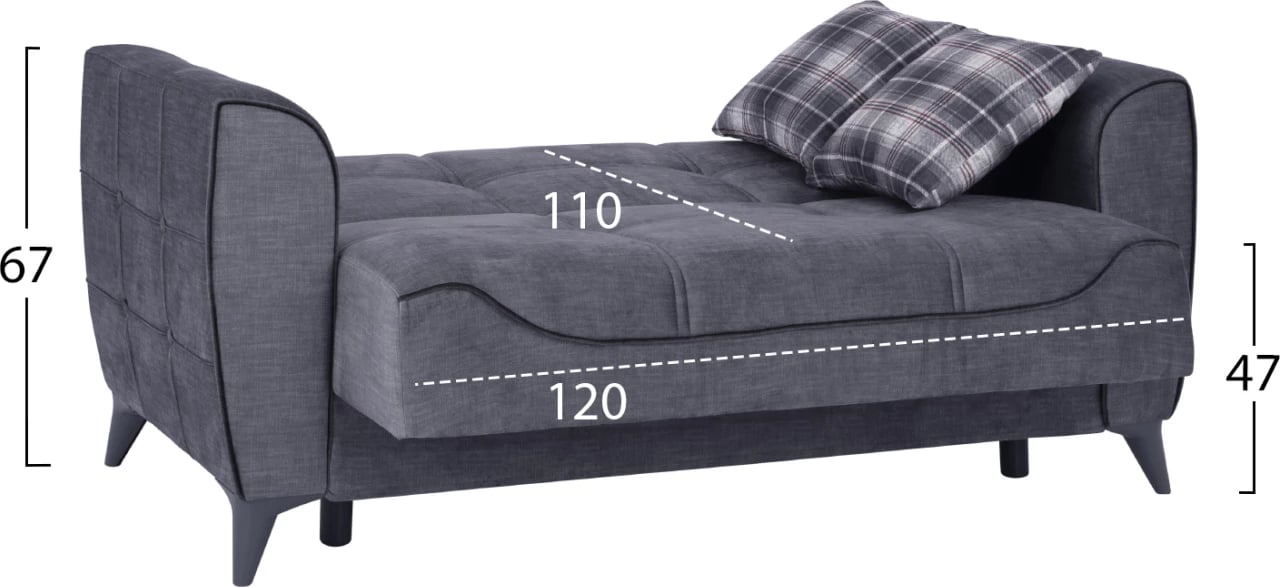 Divan dy ulësesh Juana FH3166.20, ngjyrë gri me detaje gri të errët, 156x80x88 cm