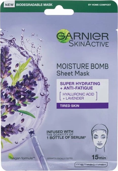 Maskë për fytyrë Garnier SkinActive Moisture Bomb Super Hydrating + Anti-Fatigue për femra, 1 copë