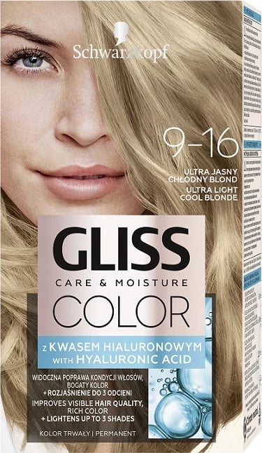 Ngjyrë për flokë për femra Gliss Color Care & Moisture 9-16 Ultra Light Cool Blonde