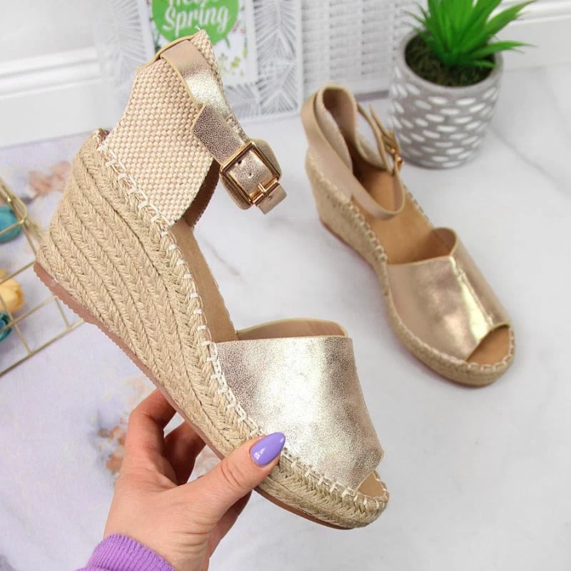 Sandale espadrille me taka eVento, të arta për femra