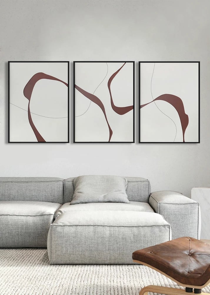 Set pikturash dekorative, 3 copë, kanavacë e bardhë, detaje bordo, MDF i zi, 60x240x4 cm