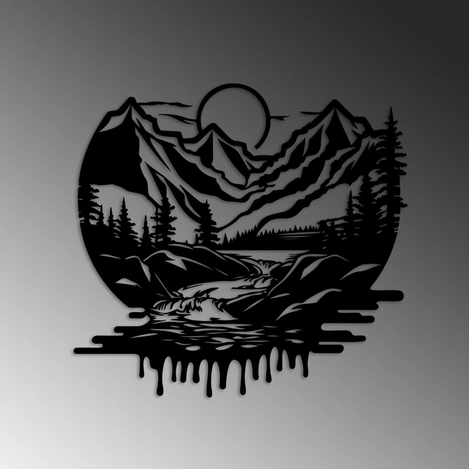 Aksesor dekorativ metalik për mur, Wallity, Montain River