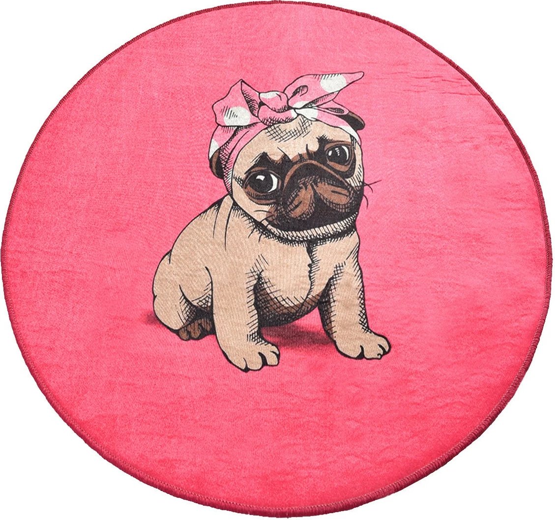 Tapet për banjo, Mijölnir, dizajn me qen Pug, rozë, 100 cm