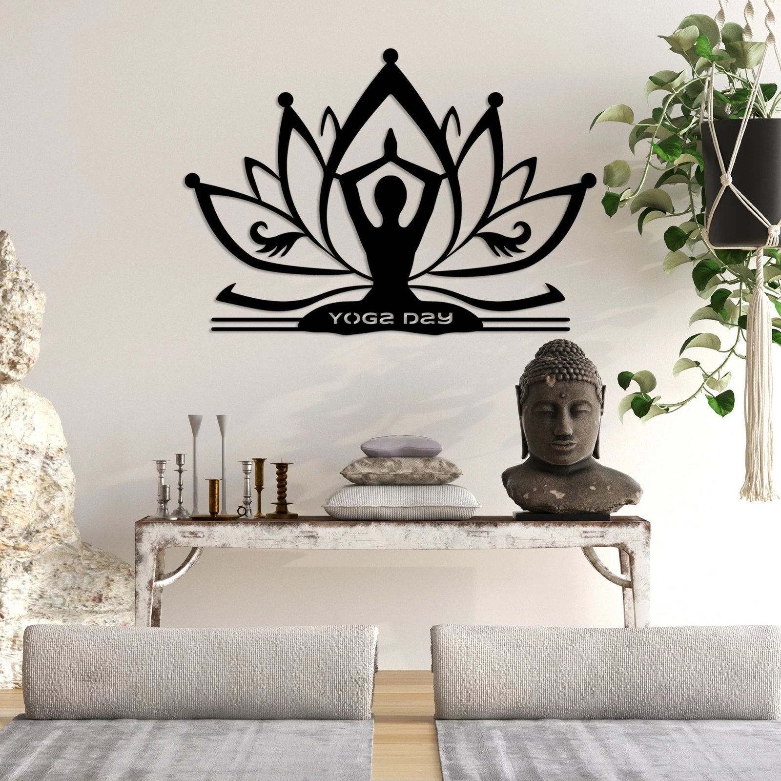 Aksesor dekorativ metalik për mur, Yoga 30, ngjyrë e zezë, 60x42cm