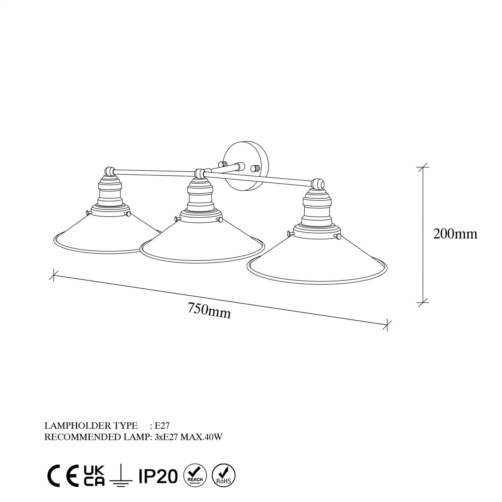 Llambë muri Opviq, formë konike, ngjyrë ari, 12186