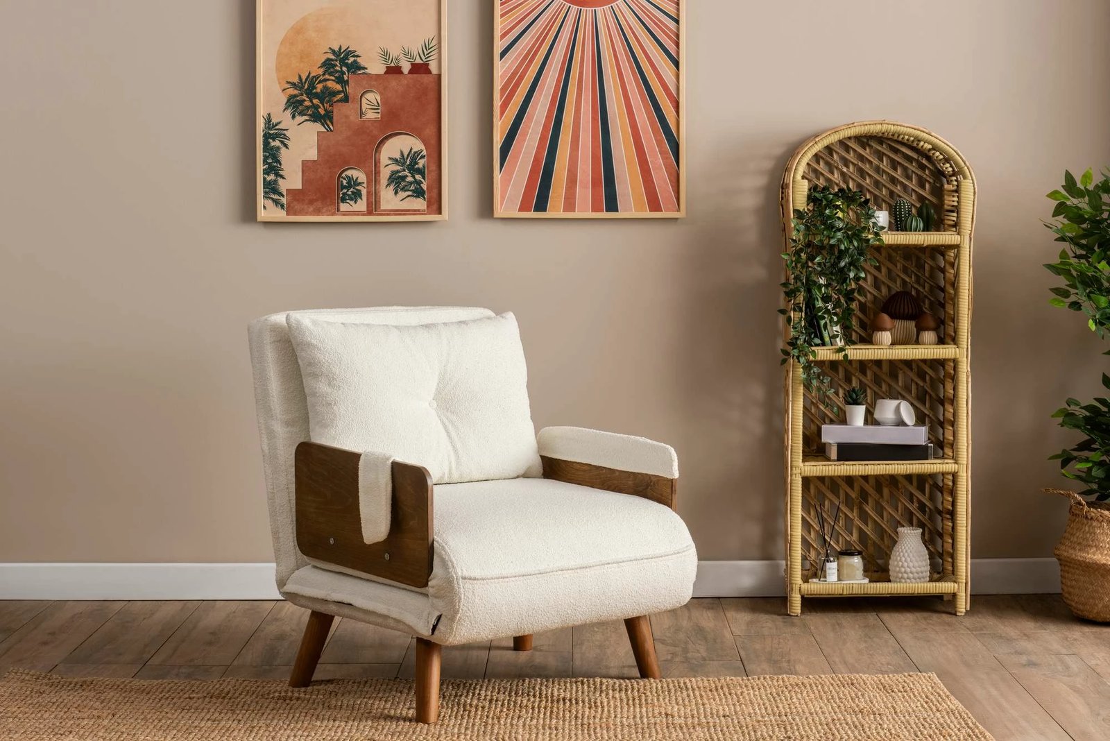 Krevat-karrige një vendës, Atelier del Sofa, Cosmo Single, material teddy, e bardhë