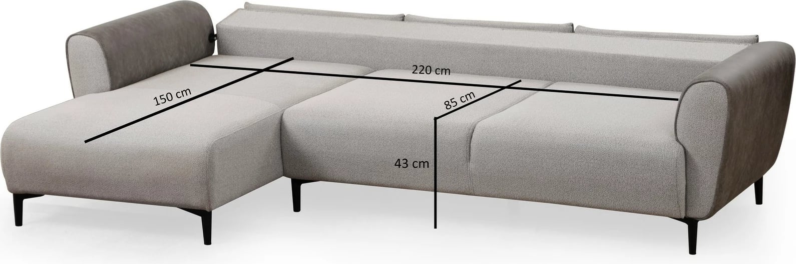 Kënd-sofë krevate Atelier del Sofa, aren majtas, ngjyrë gri