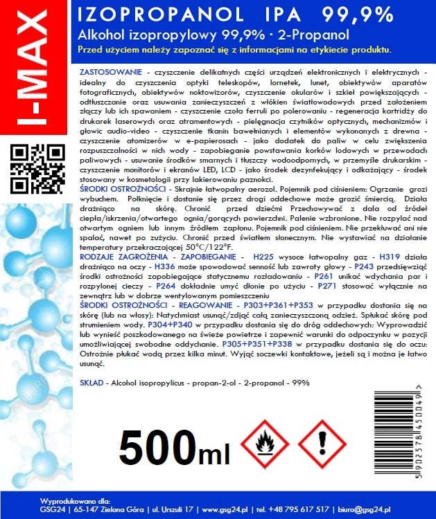 Spraj izopropanol GSG24 IPA I-MAX 99.9%, 500ml