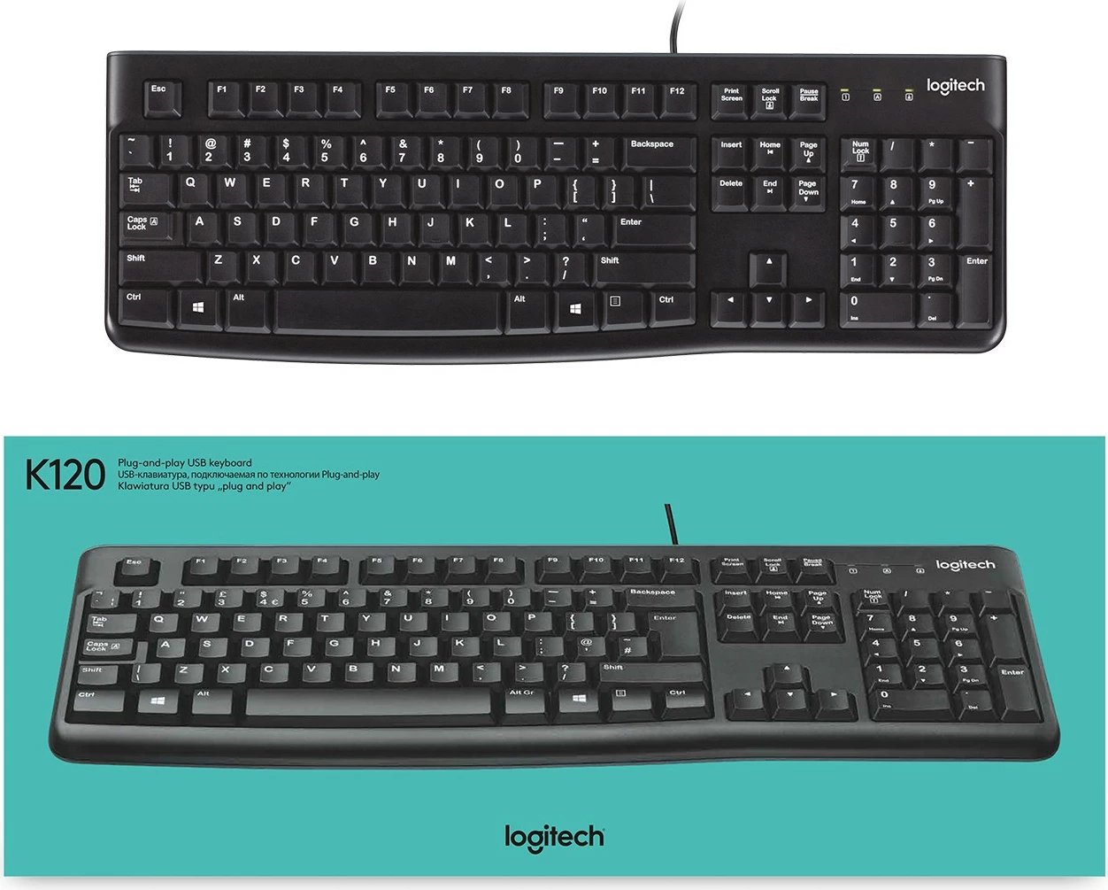 Tastierë Logitech K120, full-size, me kabllo, USB, AZERTY, e zezë Tastierë Logitech K120, full-size, me kabllo, USB, AZERTY, e zezë