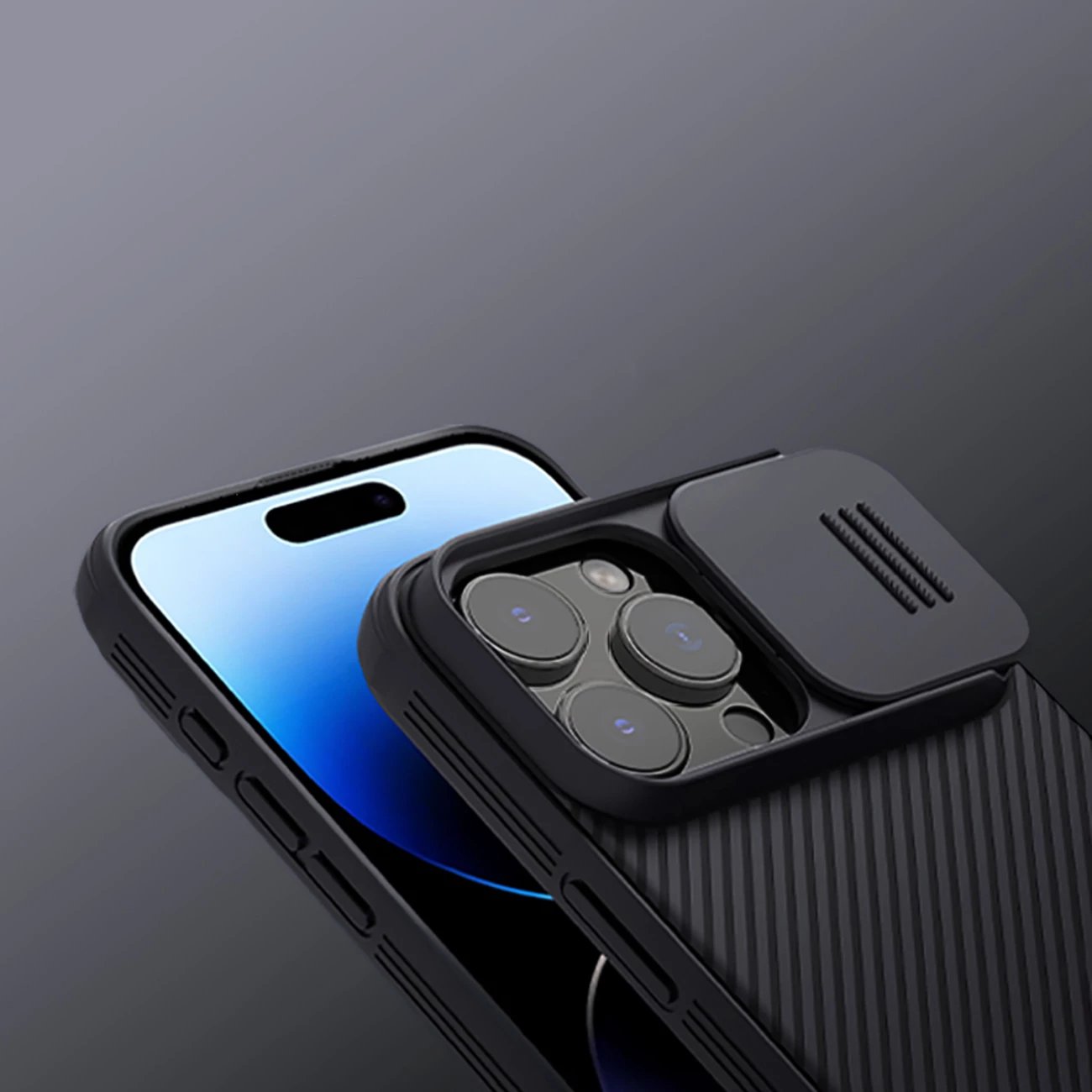 Mbështjellës Nillkin CamShield Pro për iPhone 16 Pro Max, me mbulesë kamere, i zi