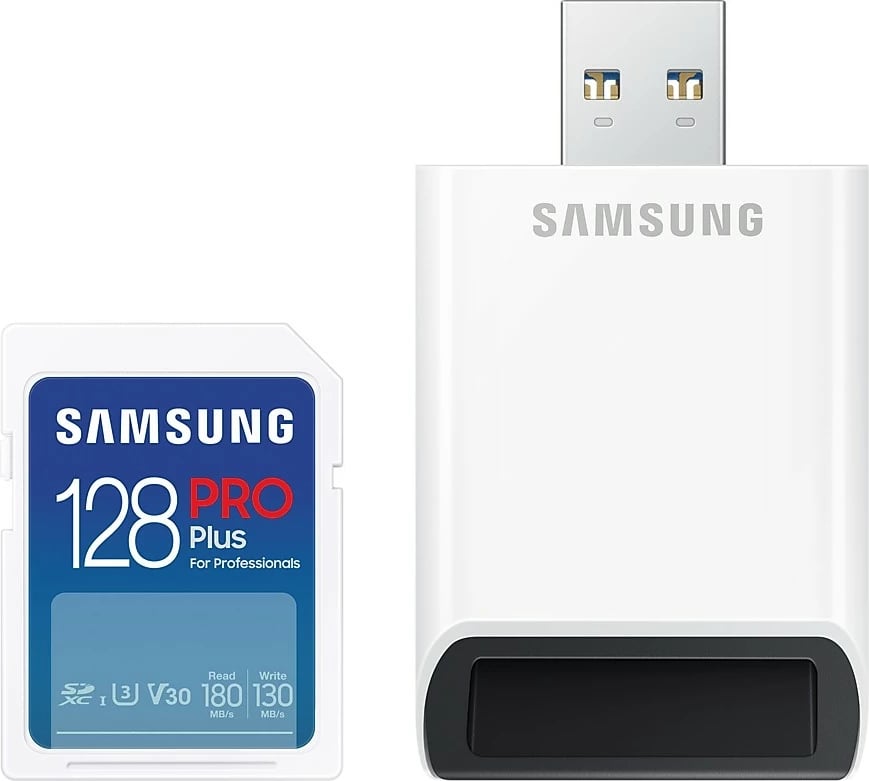 Kartelë memorie Samsung PRO Plus 128GB SDXC, UHS-I, 180MB/s, e bardhë