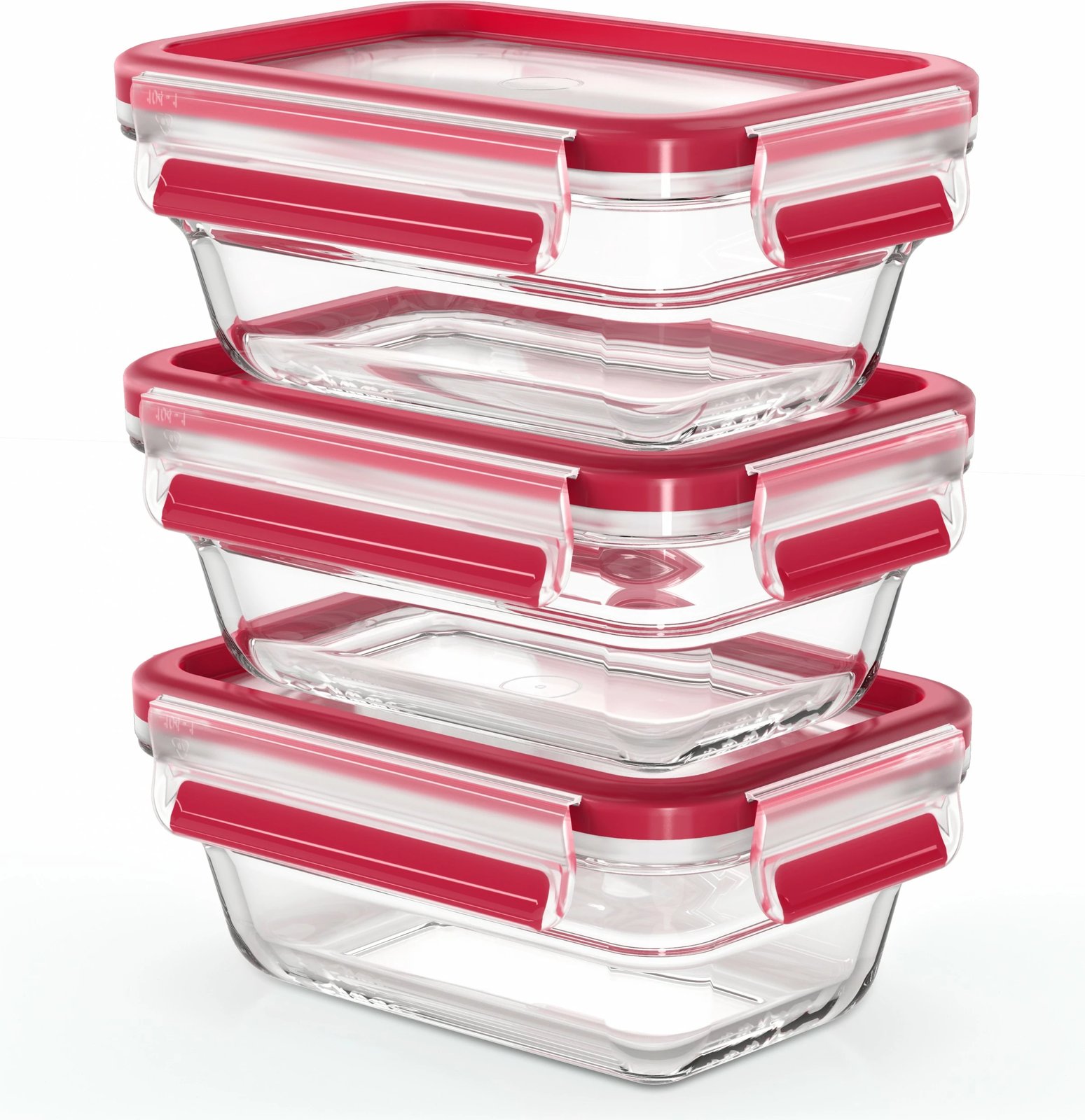 Set enësh qelqi Emsa N10511 Clip & Close 3 copë, transparent/kuq