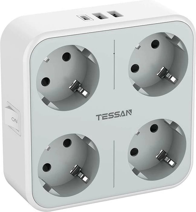 Prizë muri Tessan TS-302-DE-C me 4 dalje Schuko dhe 3 porta USB, Bardhë