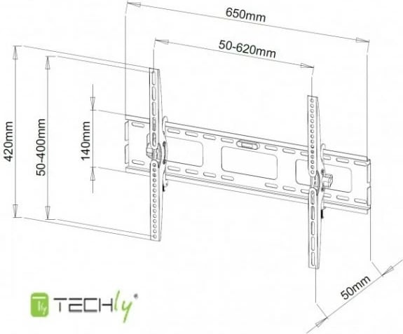 Mbajtëse muri Techly 301276 për TV/monitor 40-65 inç, 60kg, e zezë