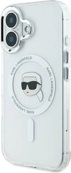 Mbështjellës Karl Lagerfeld IML Metal Karl Head MagSafe për iPhone 16, Bardhë