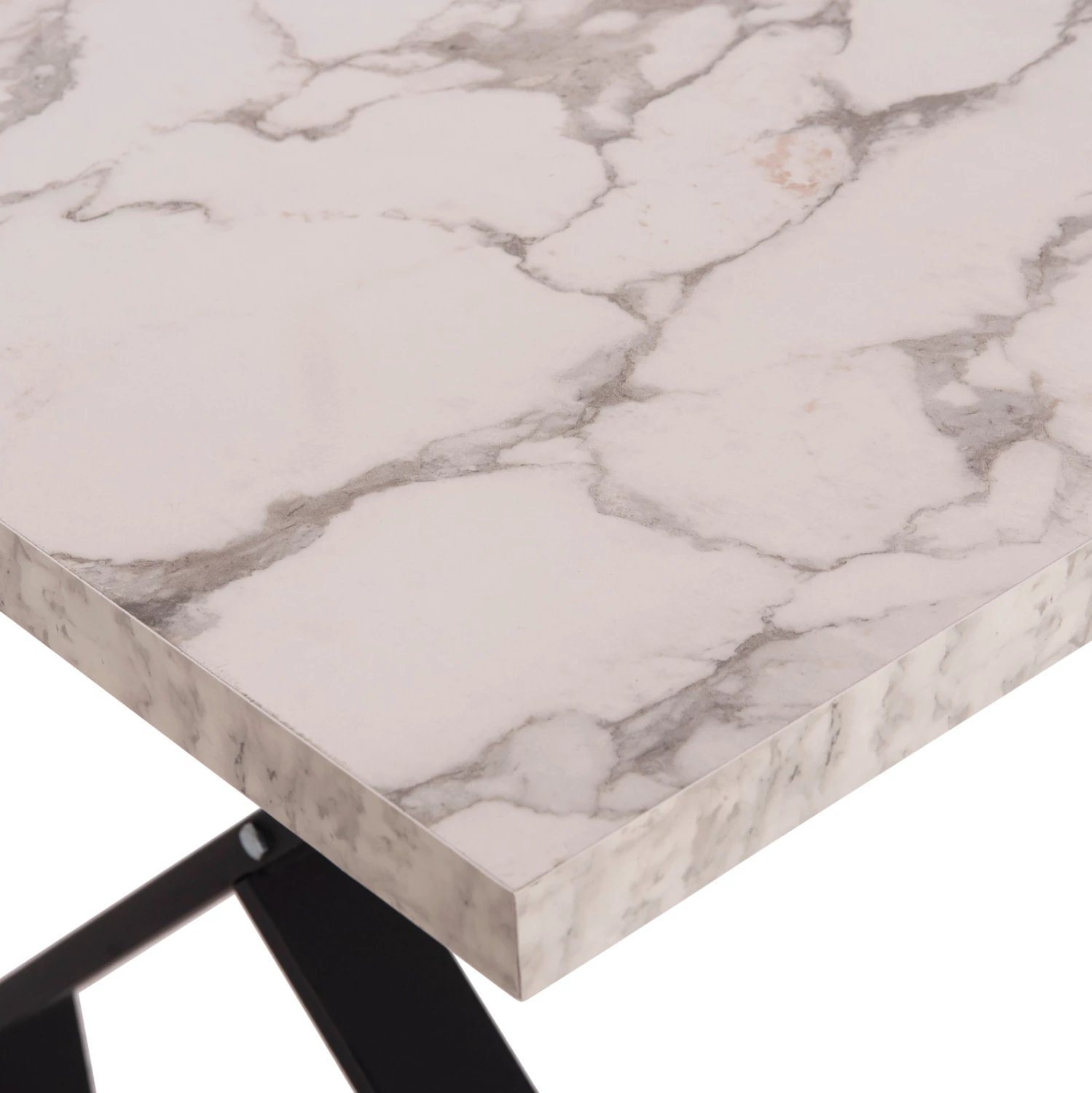 Tavolinë kuzhine LANA, pamje mermeri të bardhë, këmbë metalike të zeza, 140x70x72cm