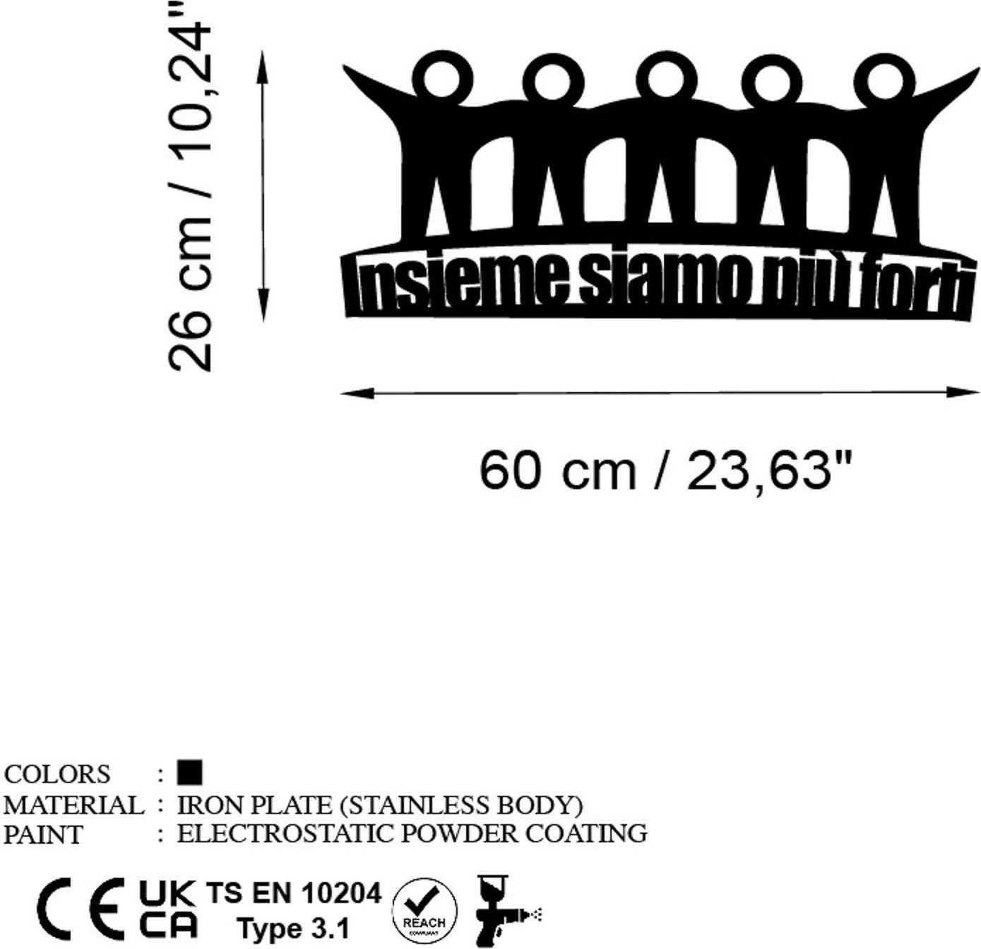 Aksesor dekorativ metalik për mur, Wallity, Insieme 3, ngjyrë e zezë, 60x26cm