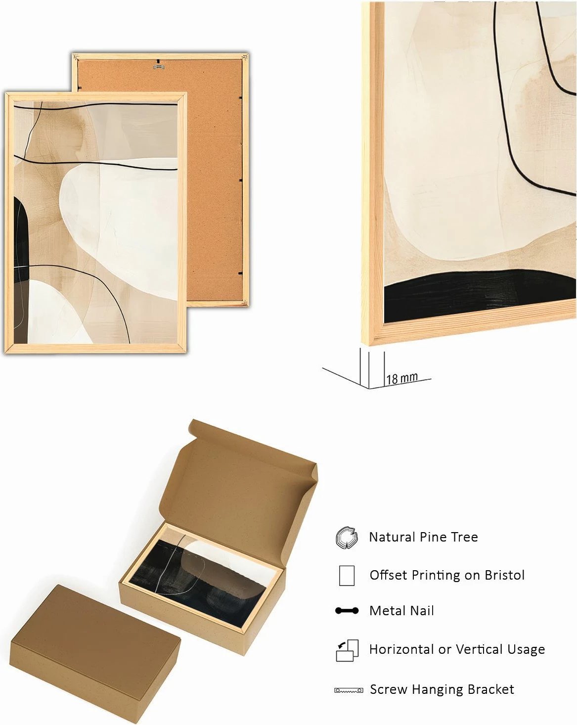 Pikturë dekorative me kornizë MDF (3 copë), Wallity, Myk3014-3