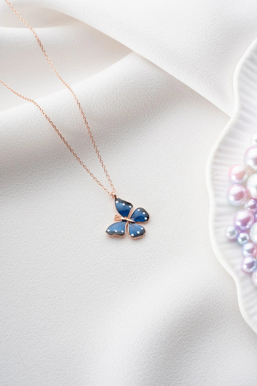 Qafore argjendi, ngjyrë rozë e artë, gur emalje blu, Jumeon, NRZ99250