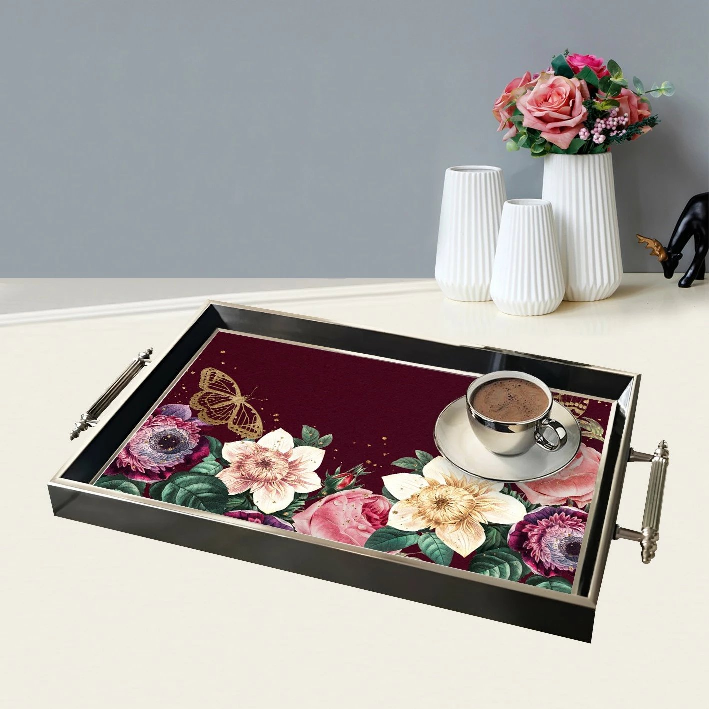 Tabaka qelqi me dizajn lulesh, Aberto Design, TPG9825, shumëngjyrëshe
