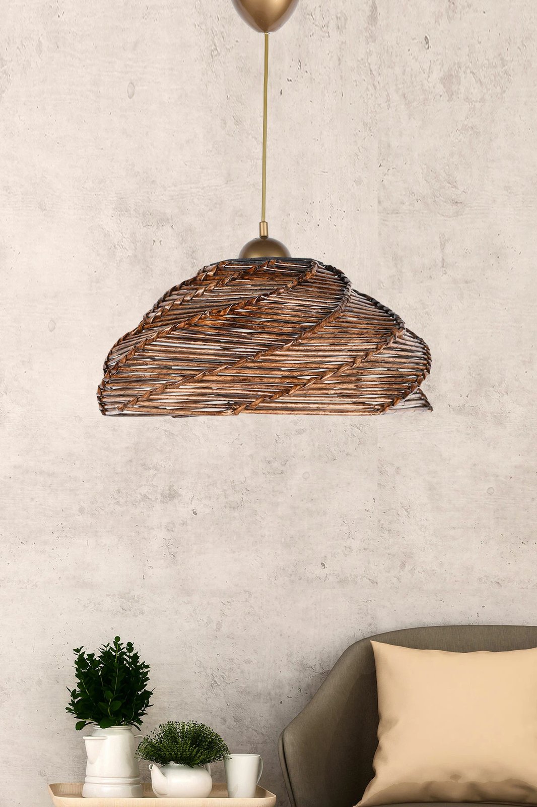 Llambë tavani Opviq, SH200, ngjyrë antike, trup plastik, kapak druri, 36x65cm