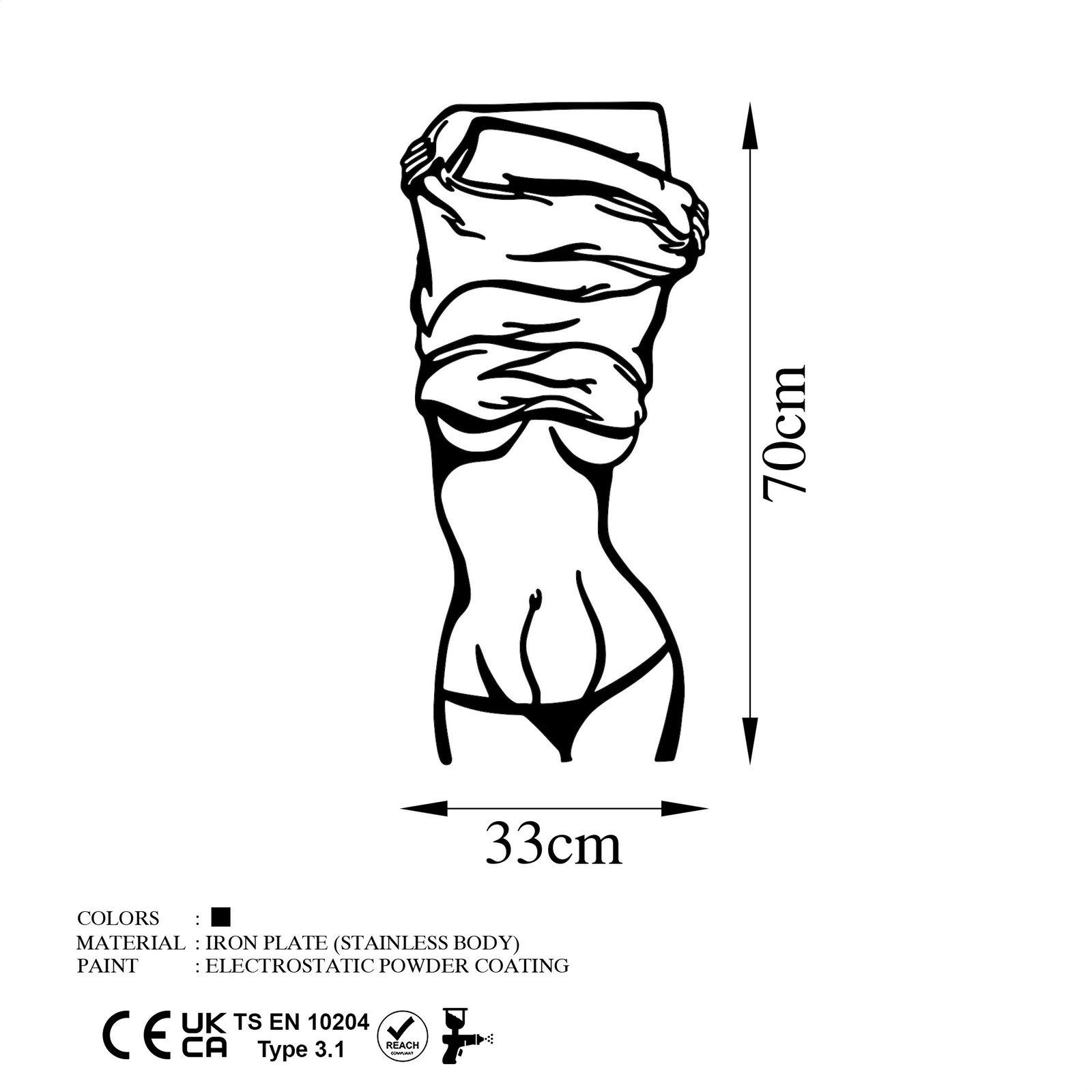 Aksesor dekorativ metalik për mur, siluetë gruaje duke u zhveshë, Wallity, ngjyrë e zezë