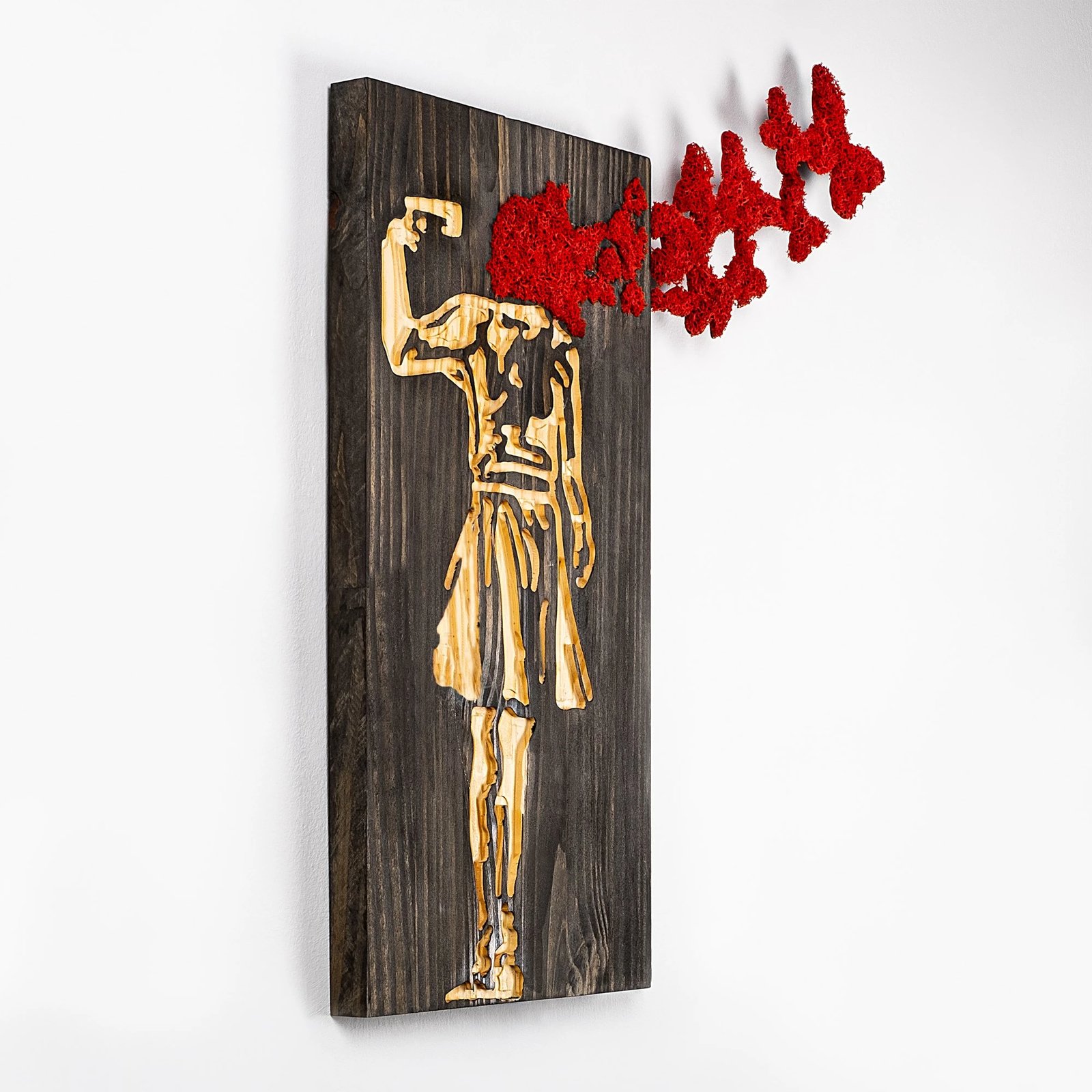 Aksesor dekorativ muri prej druri, Wallity Banksy, ngjyrë arre, kafe, e kuqe, 62x70cm