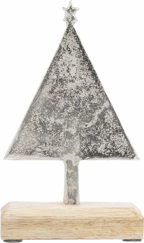Dekoratë pemë Krishtlindjesh FELIZ, dru dhe alumin, argjend/natyrale, 11x6x18cm