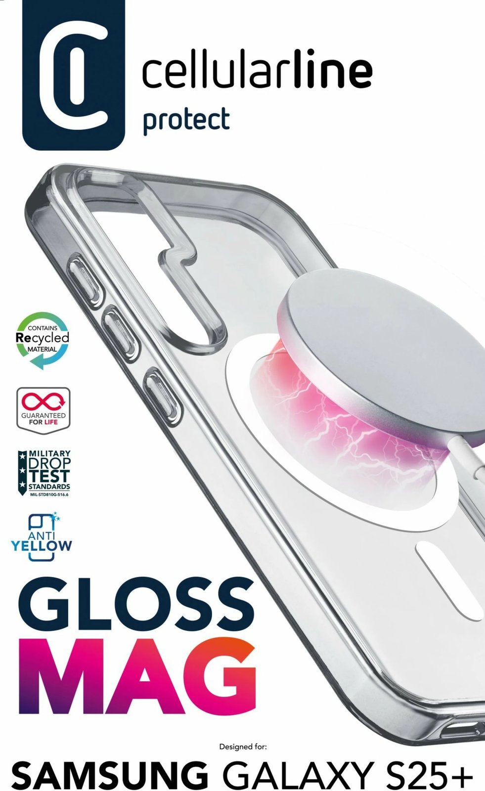 Mbështjellës Cellular Line për Samsung Galaxy S25+, MagSafe, transparent