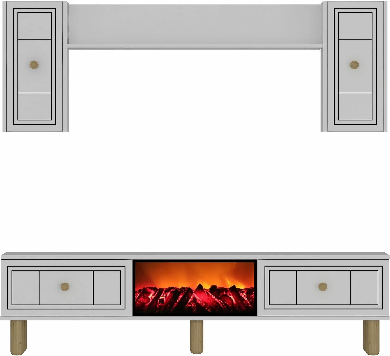 Komodë TV Skye Decor, Dario Bohem me oxhak dekorativ, e bardhë