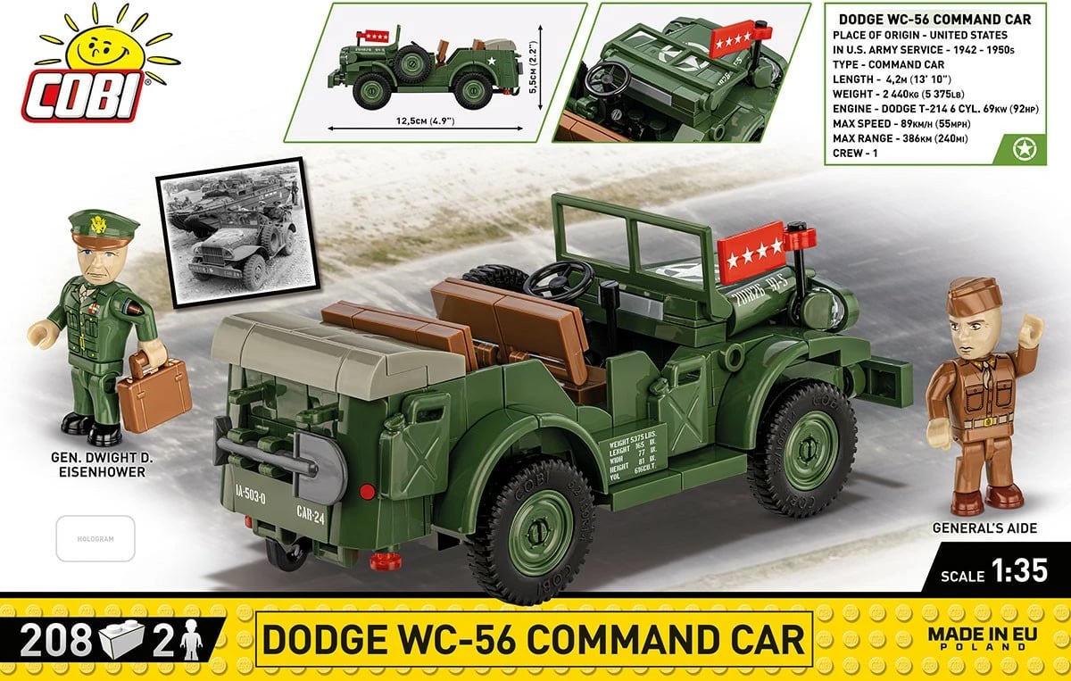 Set blloqesh Cobi Klocki Dodge WC-56 Command Car, 208 pjesë, me 2 figurina, Jeshile