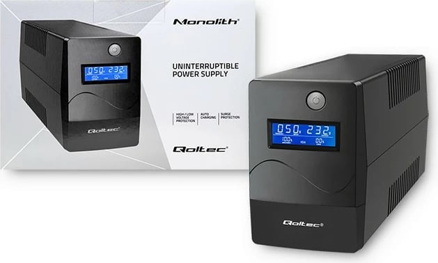 UPS Qoltec 53977, 450VA, 240W, LCD, USB, RJ45, e zezë