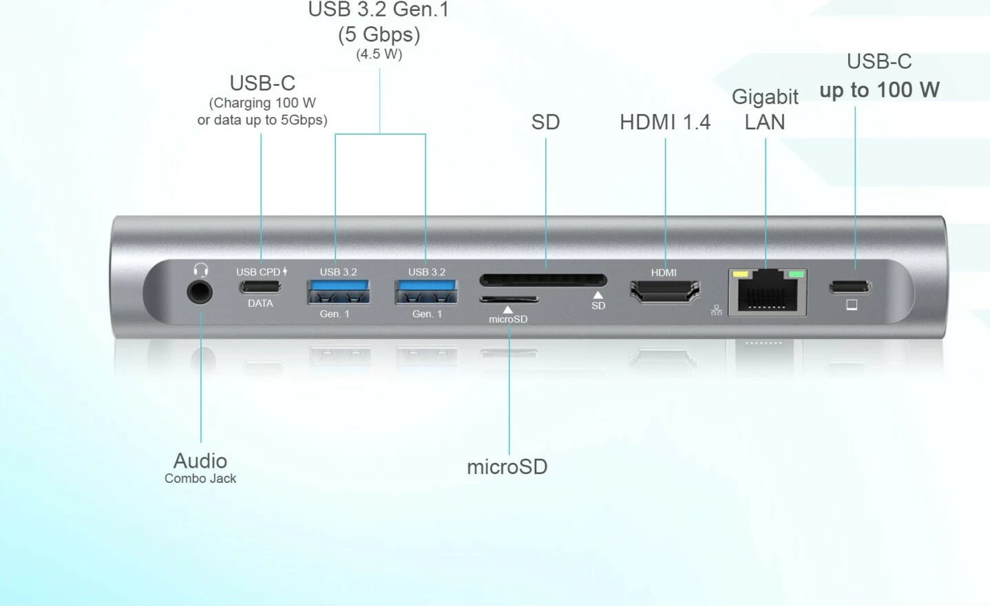 Stand ftohës me docking station I-Tec, Metal, USB-C, deri 15.6 inç, gri