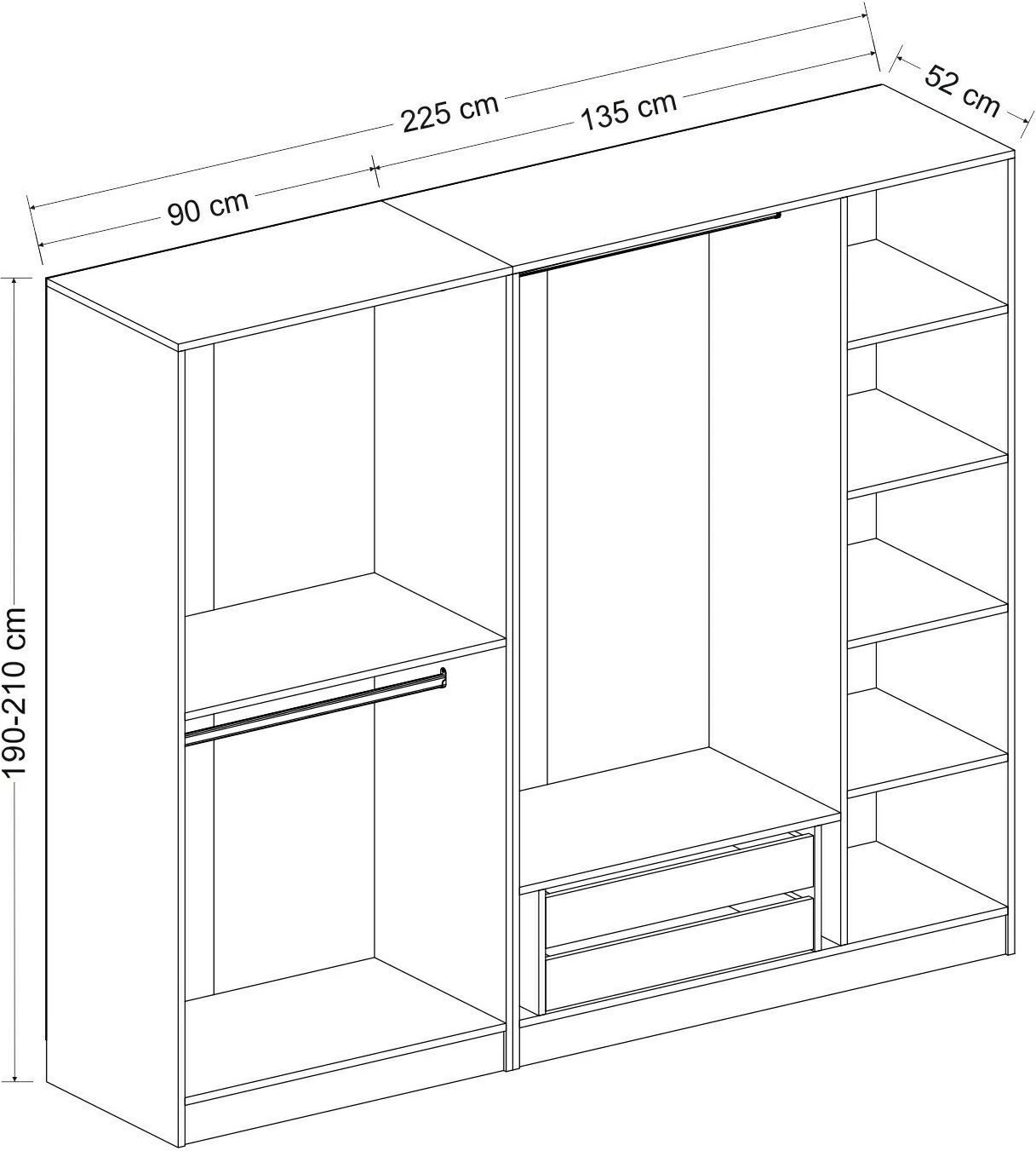 Dollap Skye Decor, ngjyrë dore, 225x210x52cm