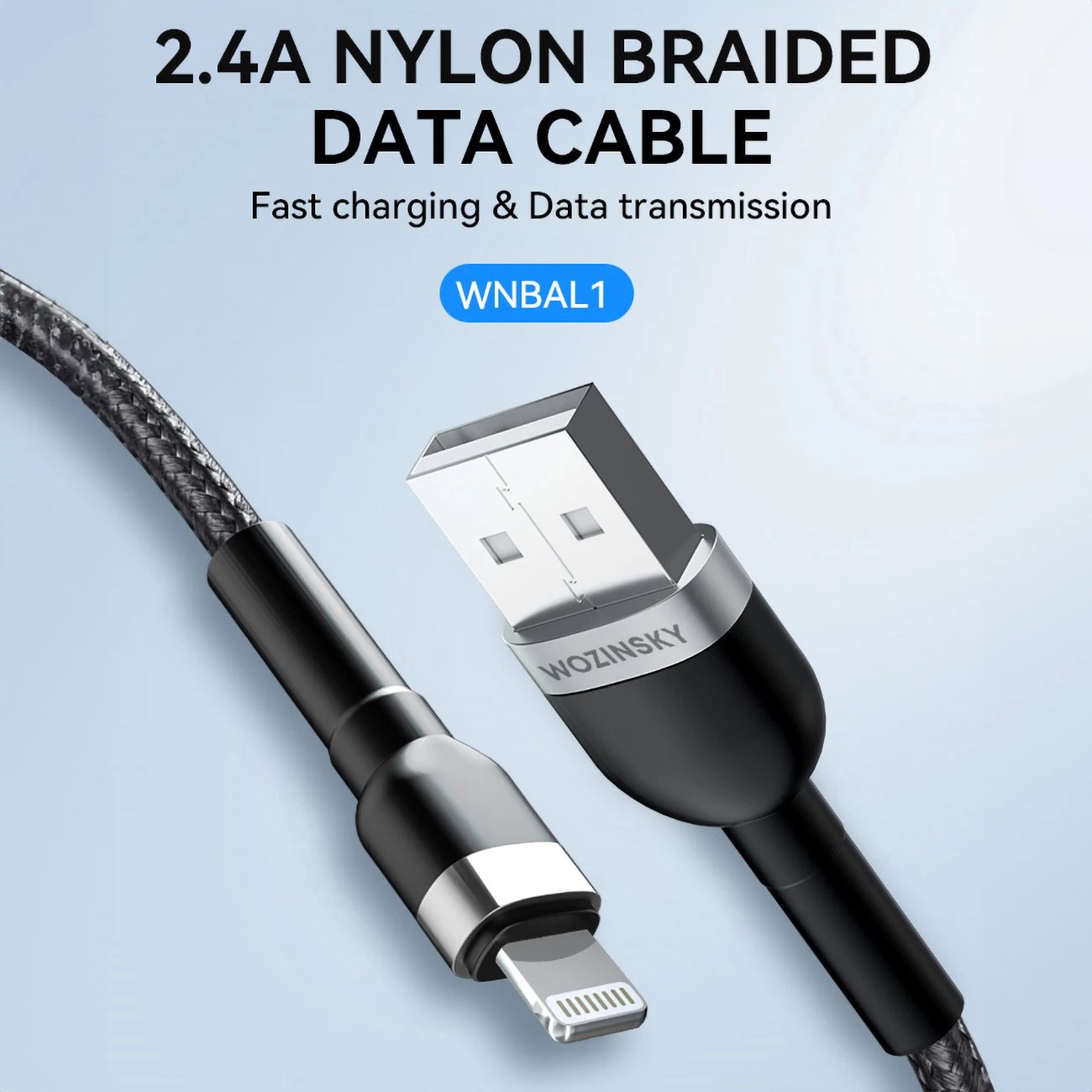 Kabllo karikimi Wozinsky WNBAL1, USB-A në Lightning, 1 m, najlon, e zezë