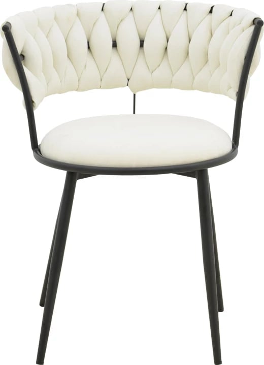 Set 2 ulëse Alkia I, stof ecru, këmbë metalike të zeza, 57x58.5x72cm