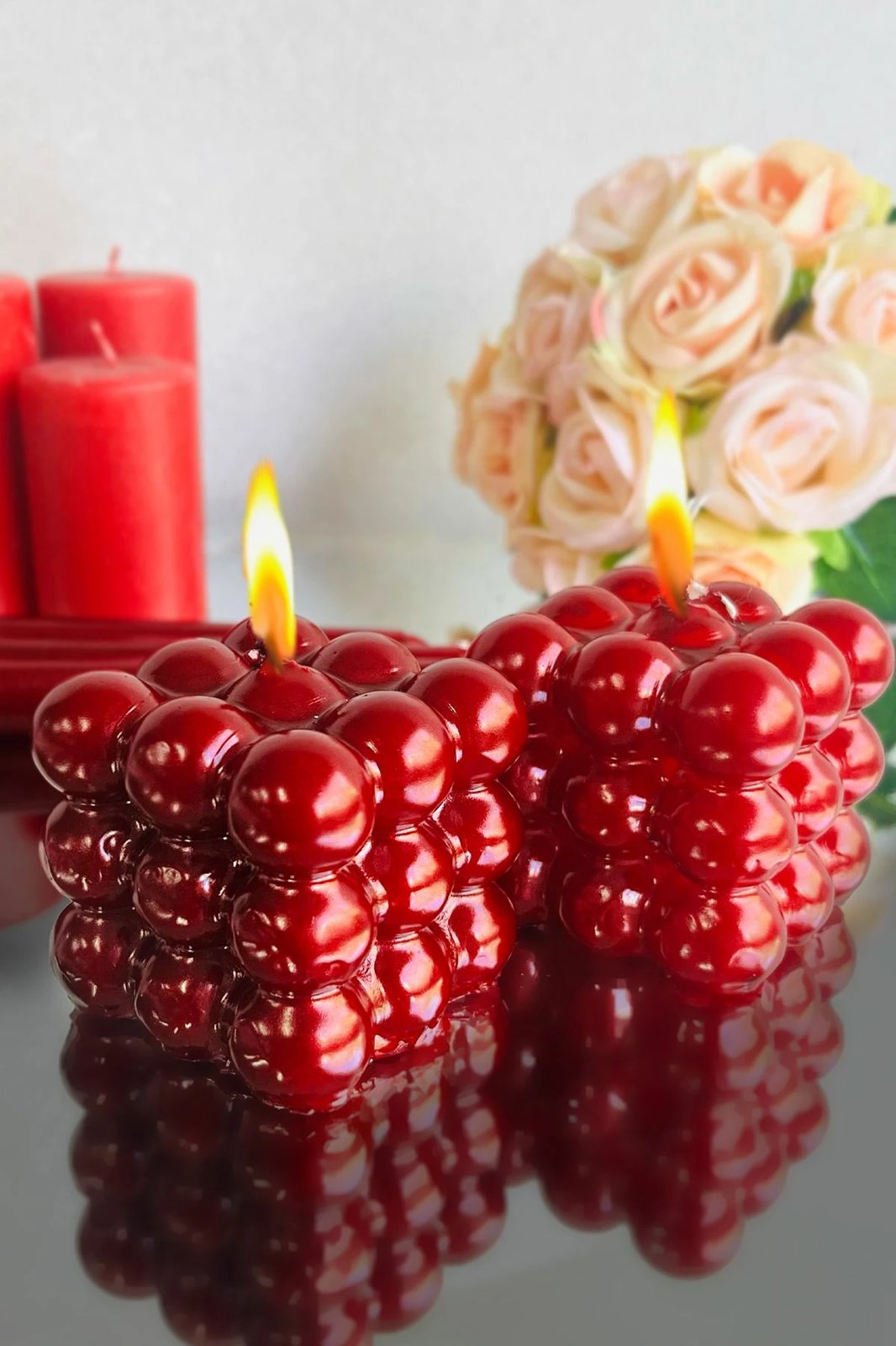 Set qirinjsh dekorativë, ngjyrë e kuqe, Parlak Bubble, 2 copë