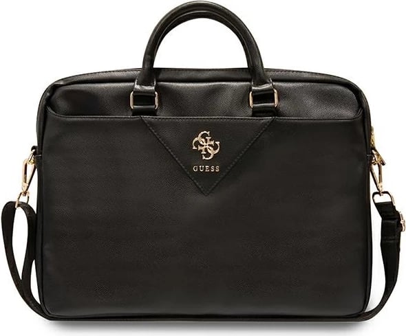 Çantë laptopi Guess ZIP Leather Triangle, 16", lëkurë ekologjike, e zezë