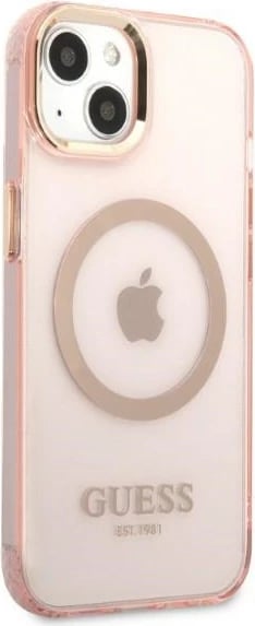 Mbështjellës, Guess, Gold Outline Translucent MagSafe, për iPhone 13 6.1\", TPU/PC, kompatibil me MagSafe, rozë