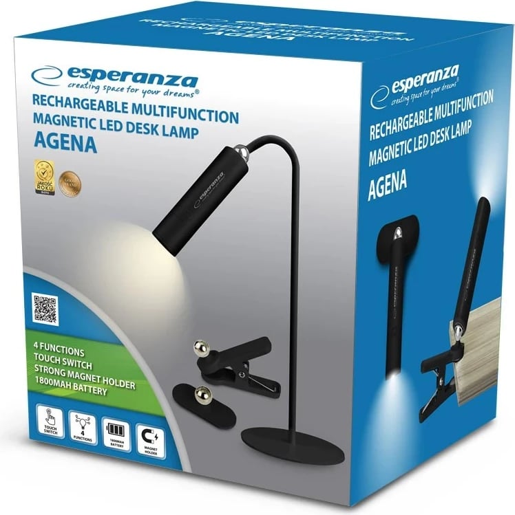 Llambë tavoline LED Esperanza ELD118K, 1800 mAh, me prekje, e zezë