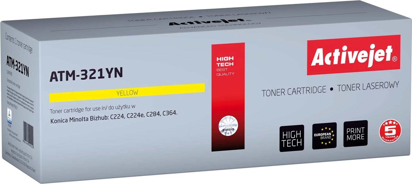Toner zëvendësues Activejet ATM-321YN për printer Konica Minolta, i verdhë