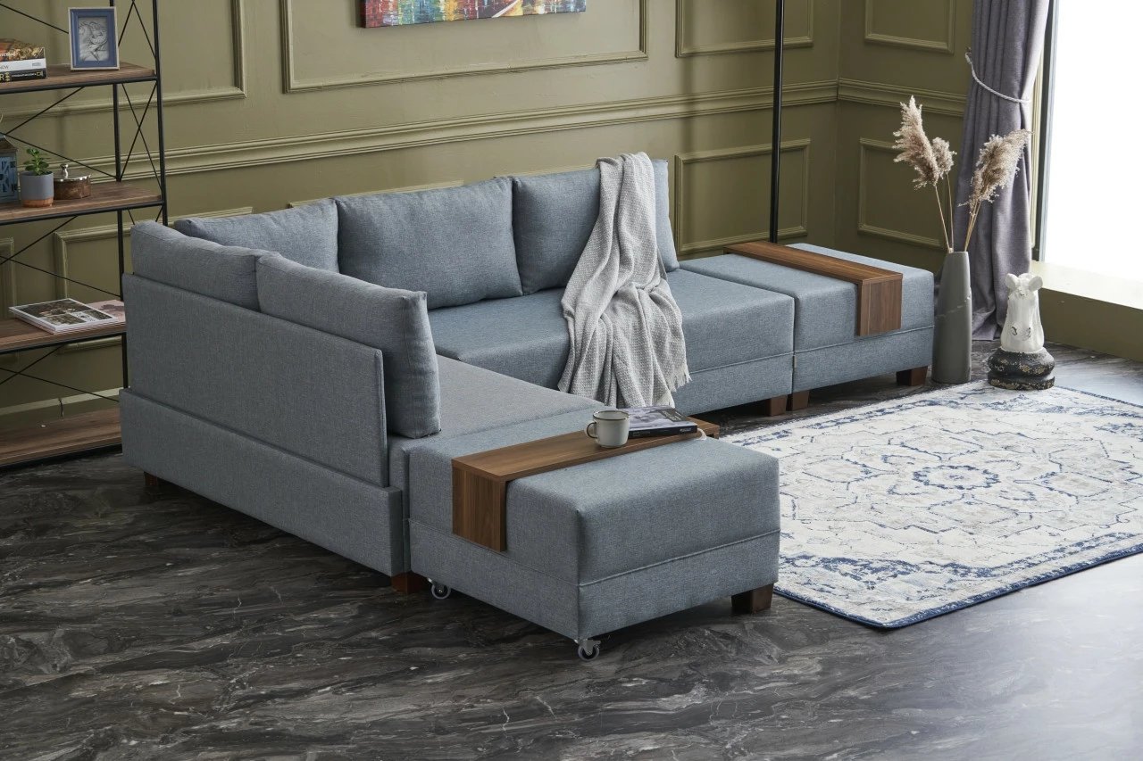 Kënd-sofë krevati Fly, ngjyrë kaltër, Atelier del Sofa, kënd majtas