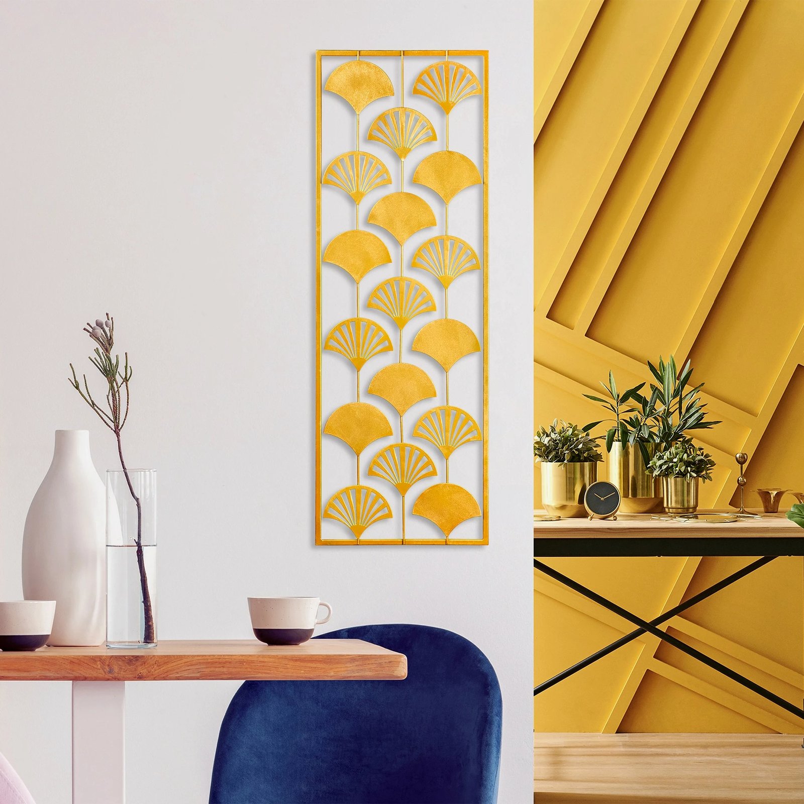 Aksesor dekorativ metalik për mur, Wallity, Fan 2, shumëngjyrësh, 32x90cm