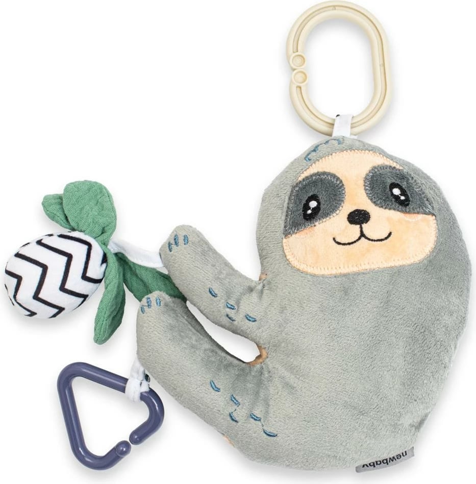 Lodër pelushi, New Baby, Sloth, me kapëse varëse dhe unazë për kafshim, multicolor