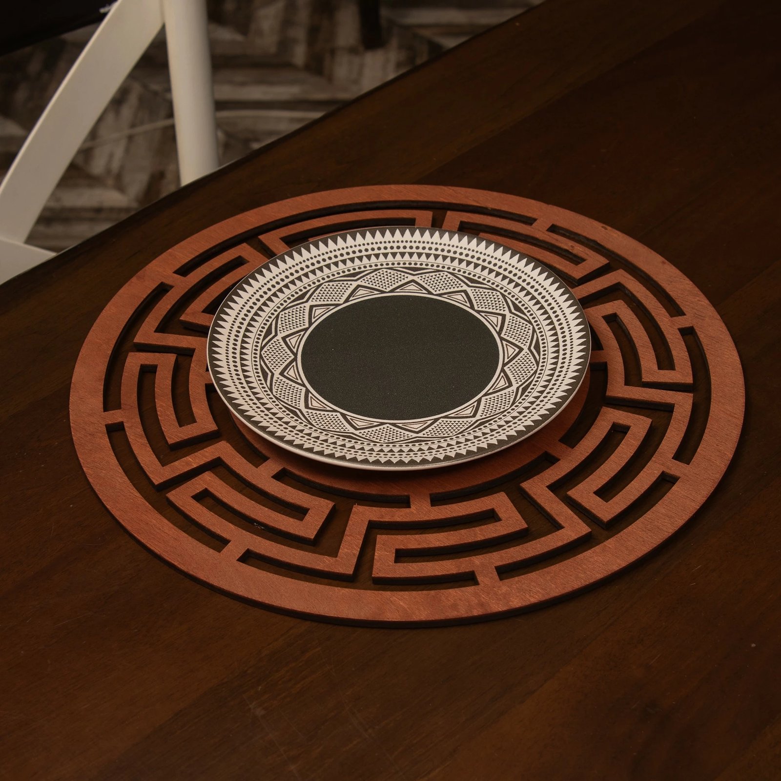 Set nënshtruesish tavoline prej druri, 6 copë, Hermia, Labirint, ngjyrë rozë