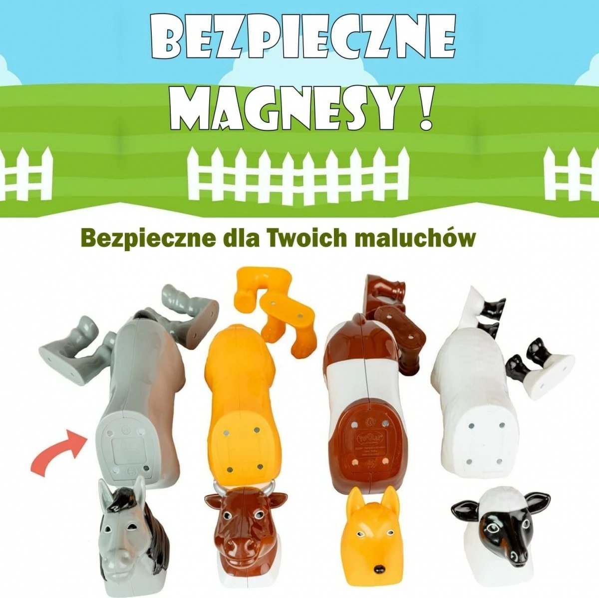 Set magnetik lodrash Malblo, MALIK 62001, 16 pjesë, kafshë ferme, multikolor