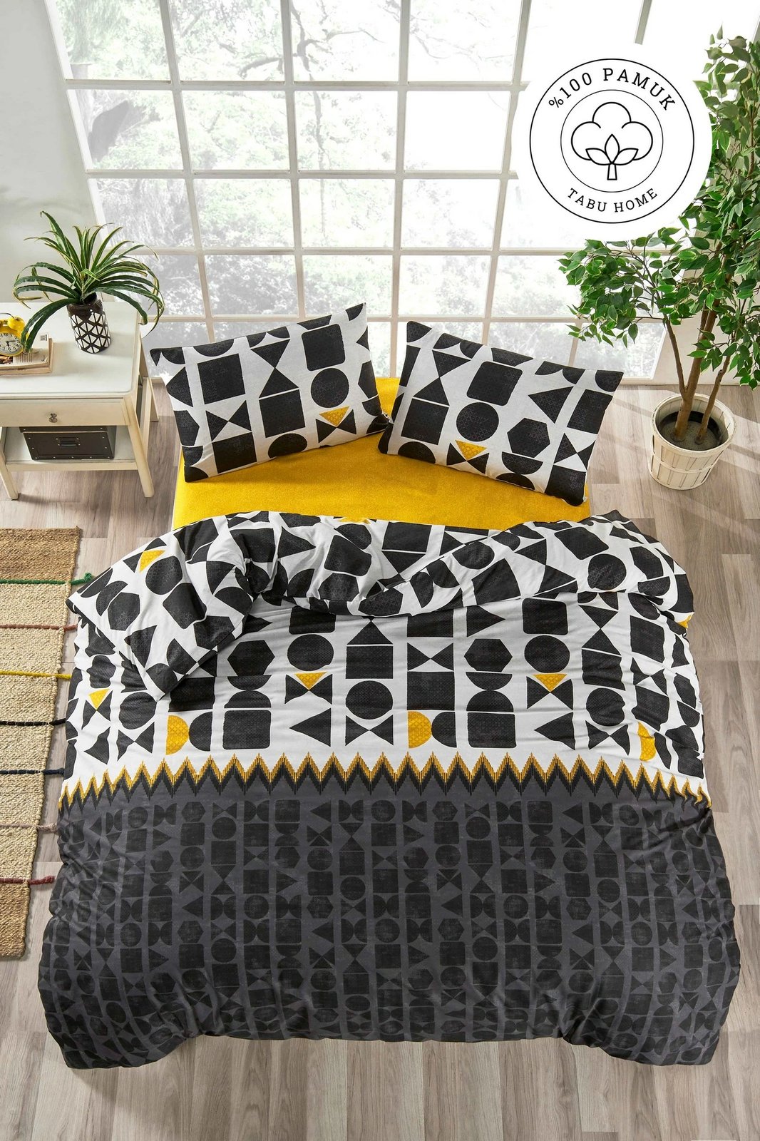 Set mbulesë jorgan për teke XXL, Ranforce, ngjyrë e zezë, e verdhë, e bardhë, L'essentiel, Etnik Set mbulesë jorgan për teke XXL, Ranforce, ngjyrë e zezë, e verdhë, e bardhë, L'essentiel, Etnik