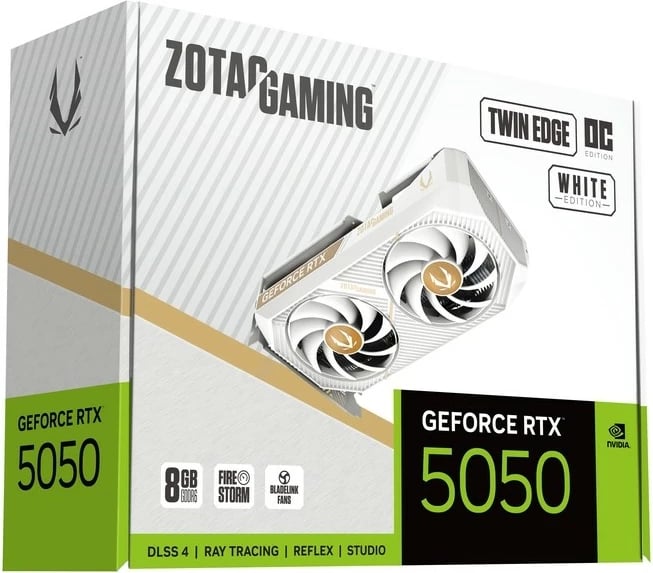 Kartelë grafike, ZOTAC, GeForce RTX 5050 Twin Edge OC (ZT-B50500Q-10M), 8GB GDDR6 128-bit PCIe 5.0 x8 3xDP/HDMI, e bardhë