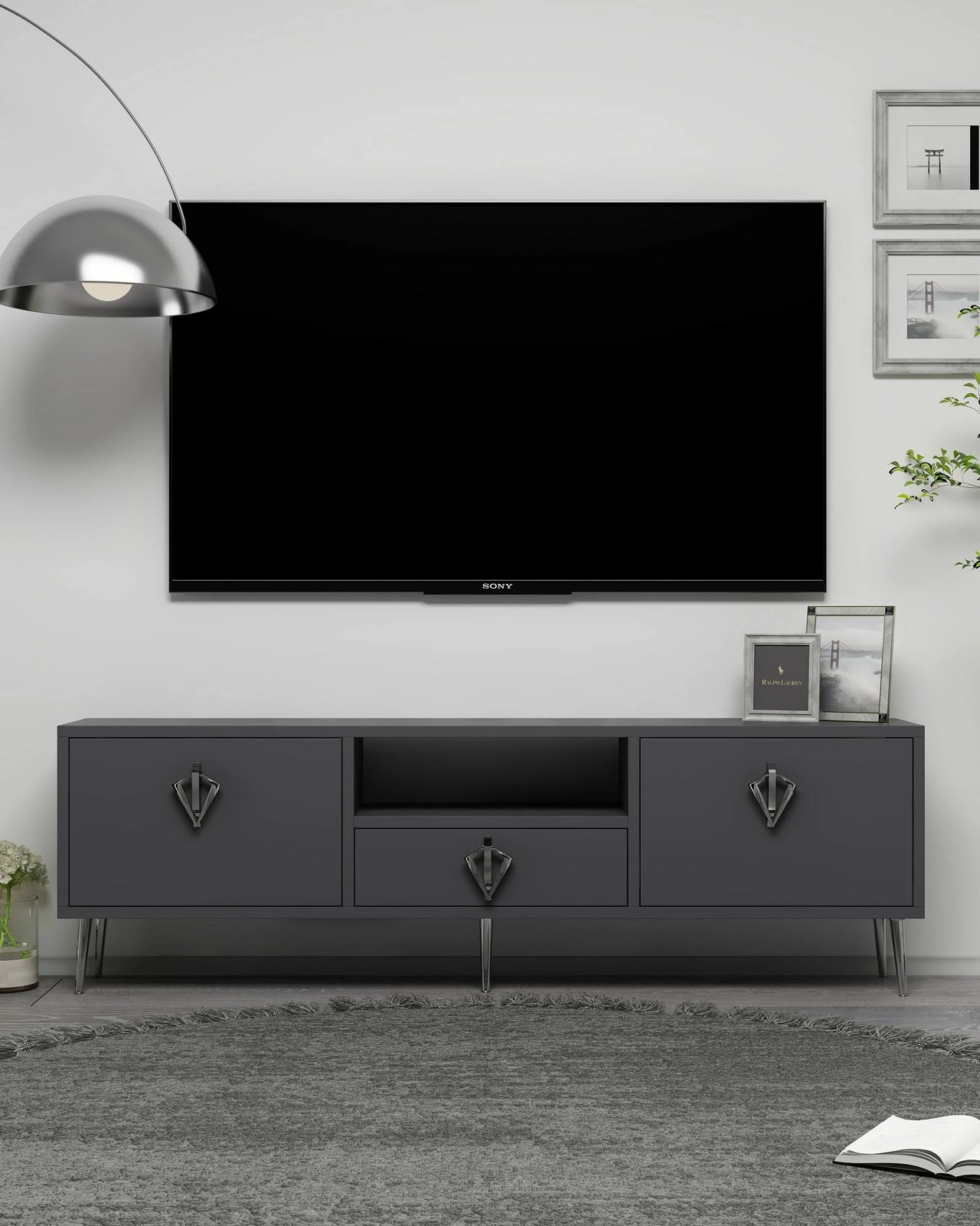 Komodë TV Skye Decor, anthracite, silver, 1313-DROP-32